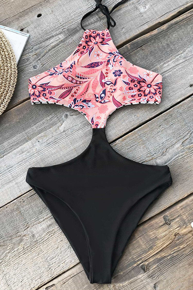 Beidseitig Blumen und Streifen Badeanzug