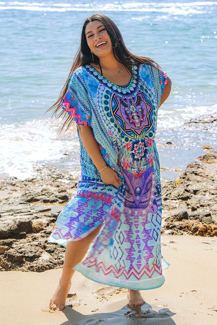 Große Größen Cover Up mit Boho-Muster