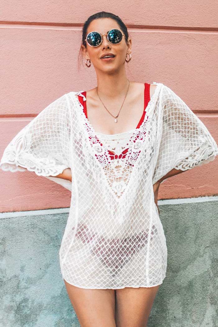 Weiße gehäkelte Cover Up