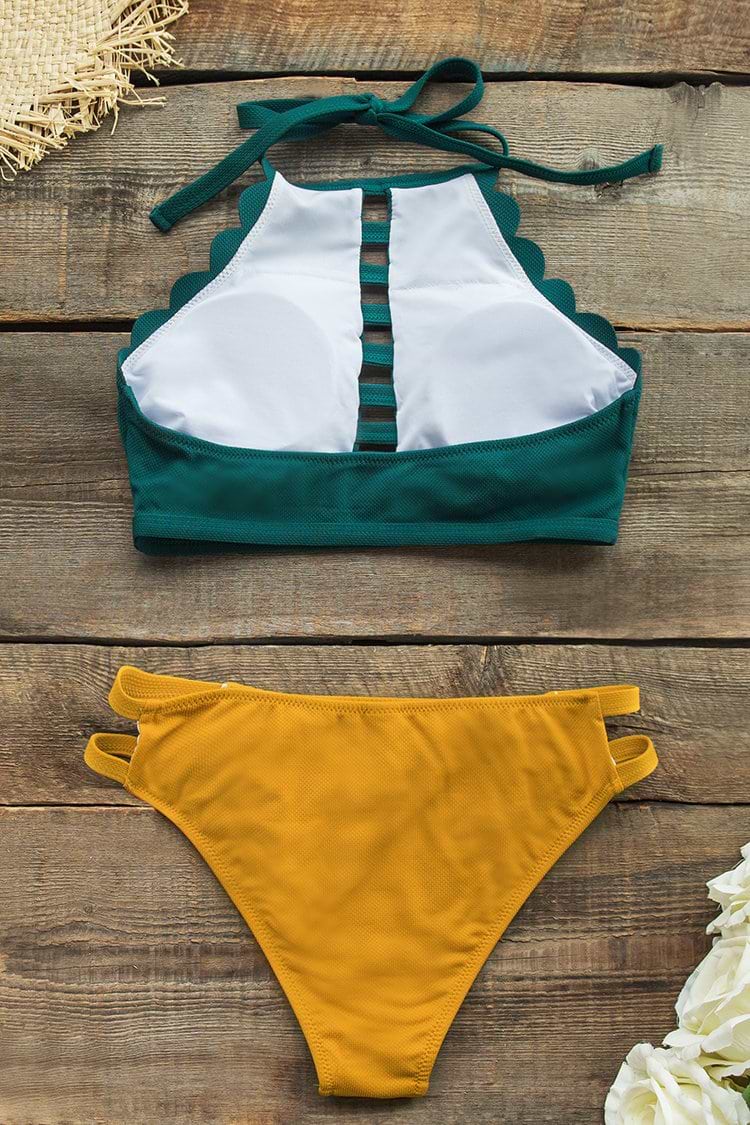 Farbblockierter High-Neck Neckholder Bikini