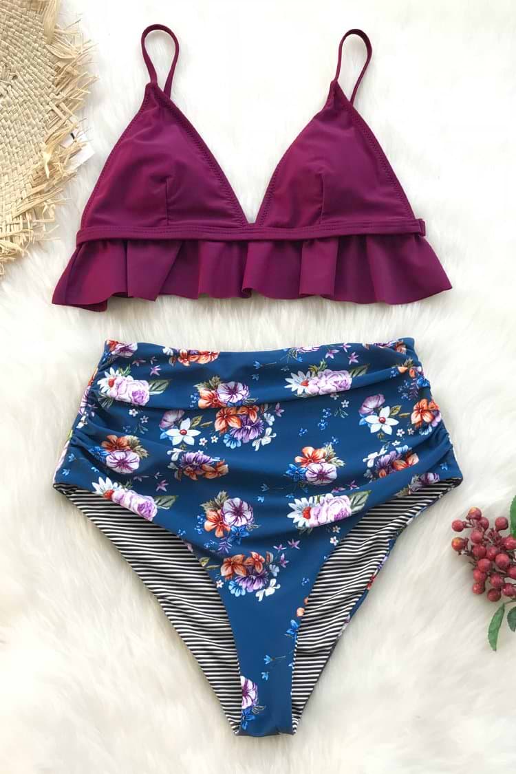 Pflaume und Floral Beidseitig Bikini
