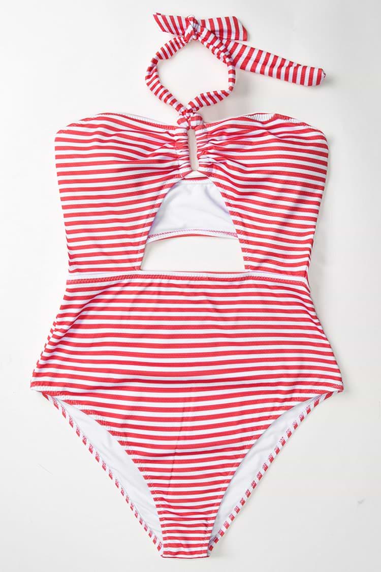 Rot und Weiss Streifen Neckholder Badeanzug