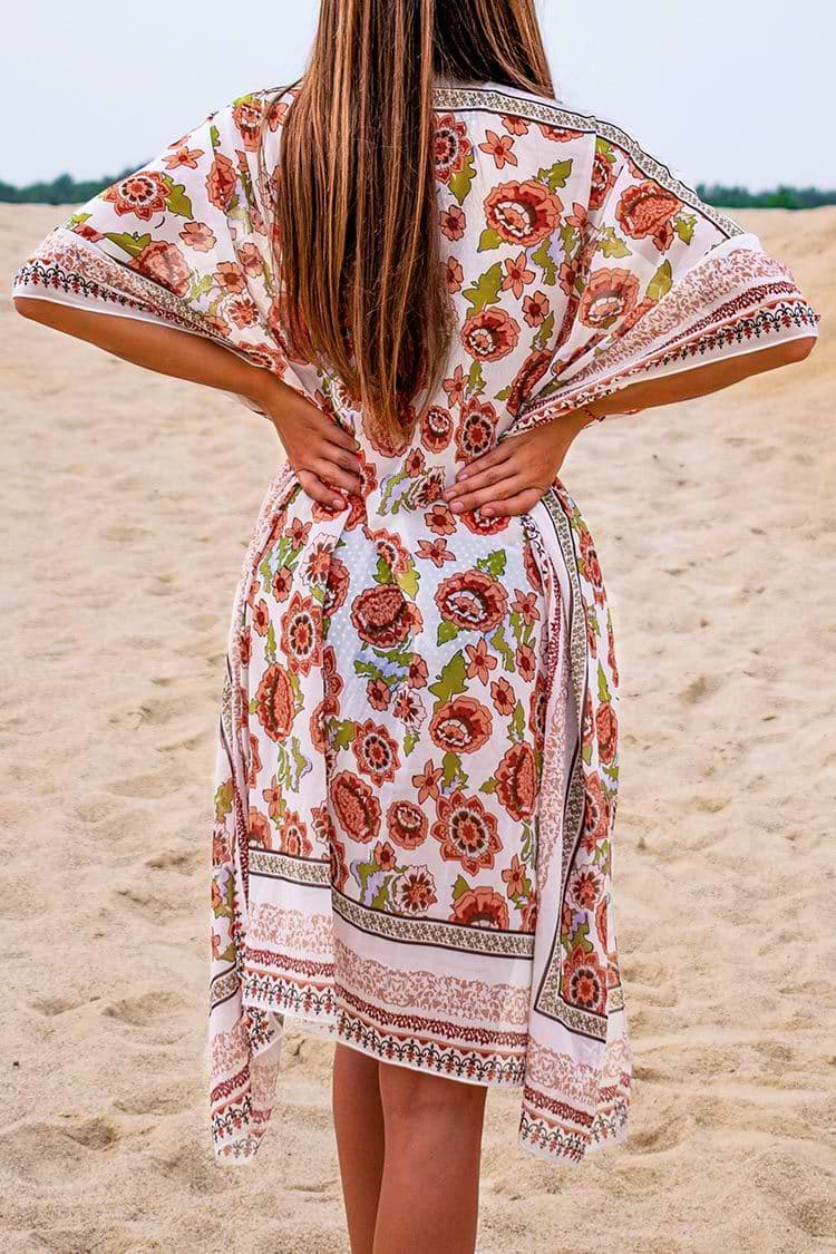 Orange Blumen Kimono Cover Up