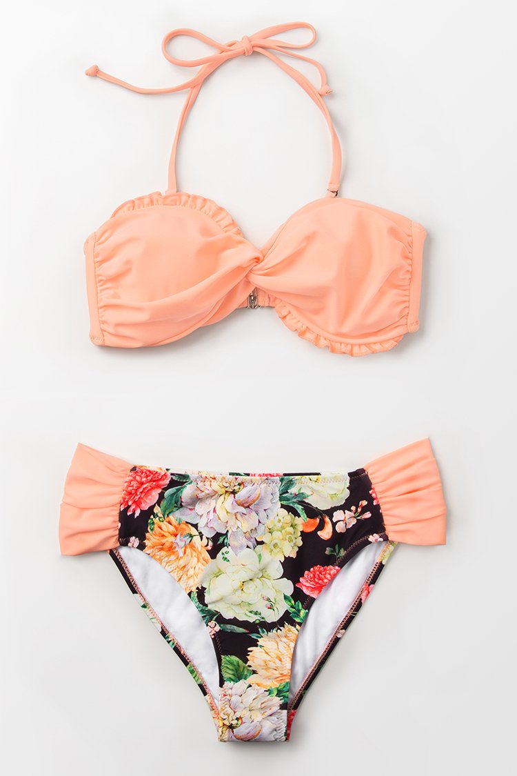 Pfirsich Und Blumen Bandeau Bikini