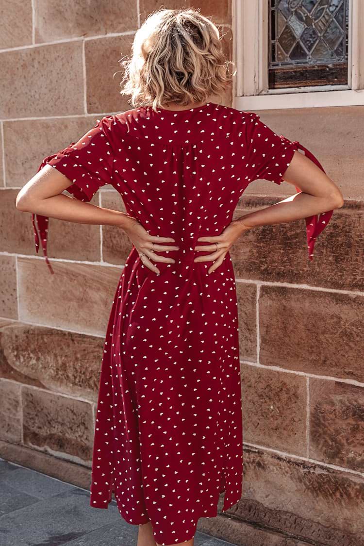 Liebe Print geknöpft Midi-Kleid