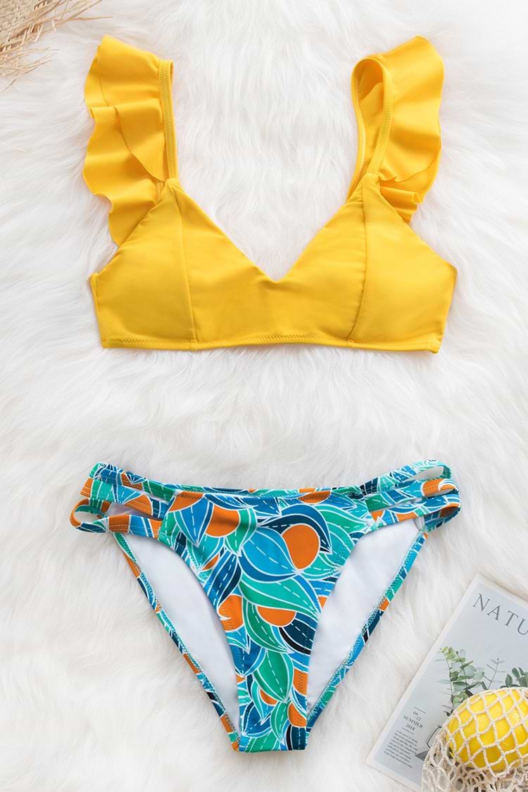 Gelb und Clementine Print Bikini
