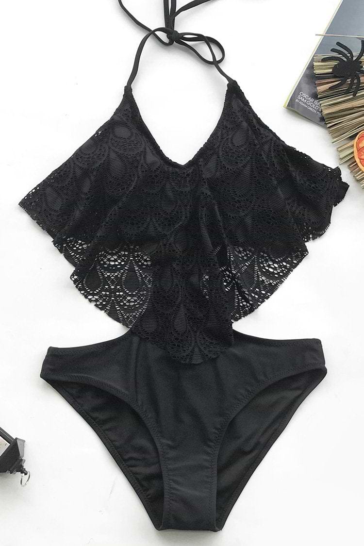 Schwarz Lace Monokini Badeanzug