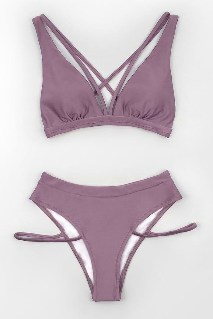 Einfarbiger Riemchen Bikini Set