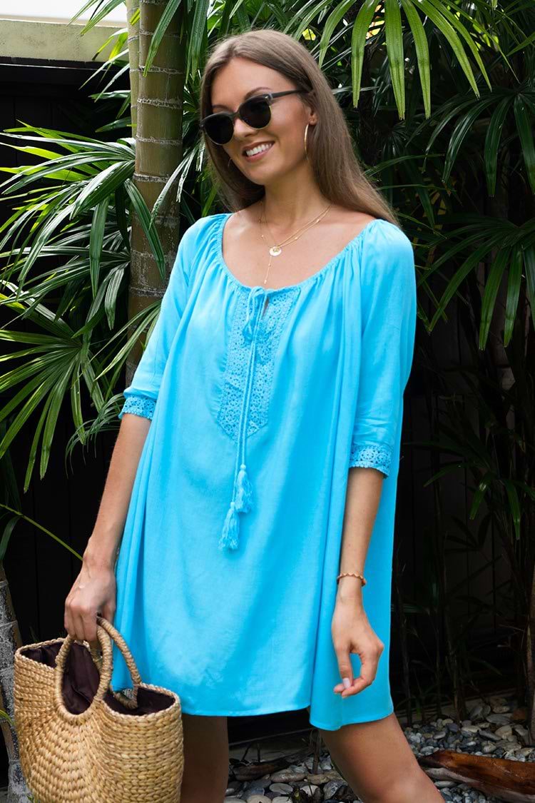 Blau Gehäkelte Cover Up