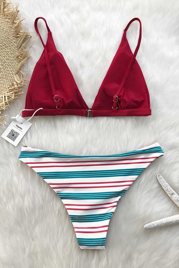 Rot Weiß und Blau V-Ausschnitt Bikini
