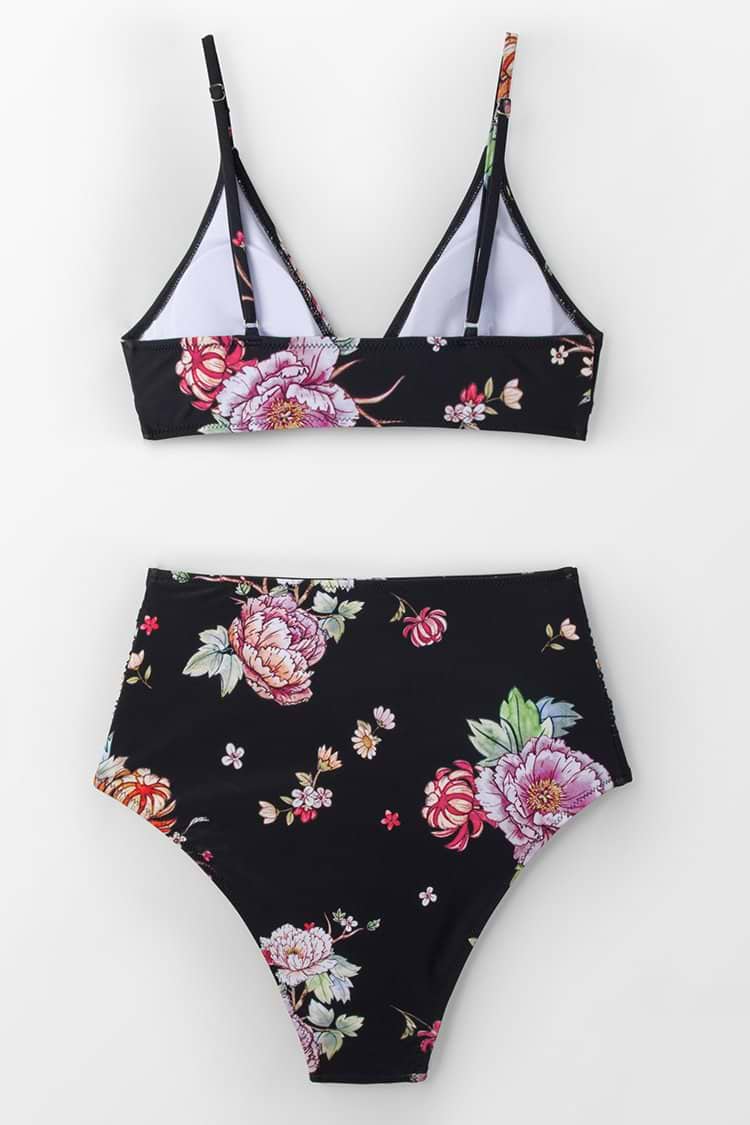 Tie-Front High-Waist Blumen Bikini
