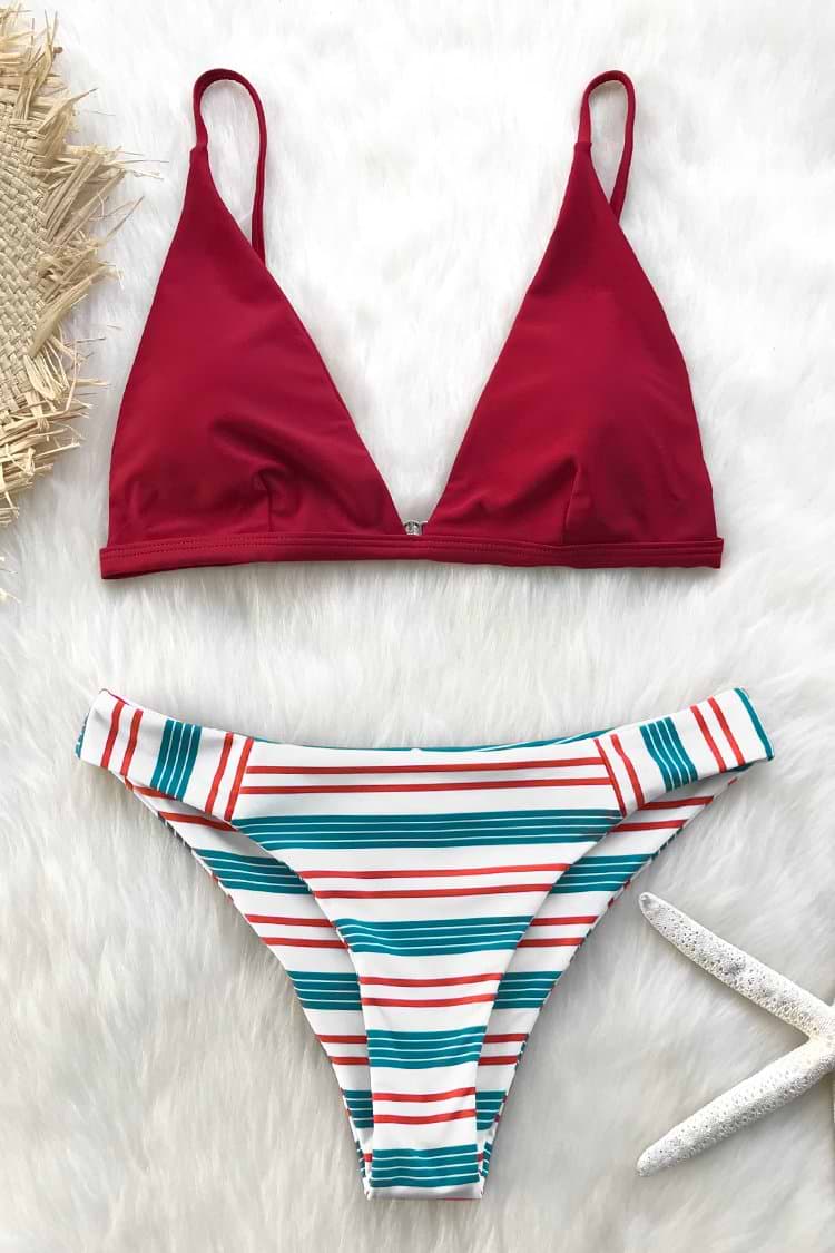 Rot Weiß und Blau V-Ausschnitt Bikini