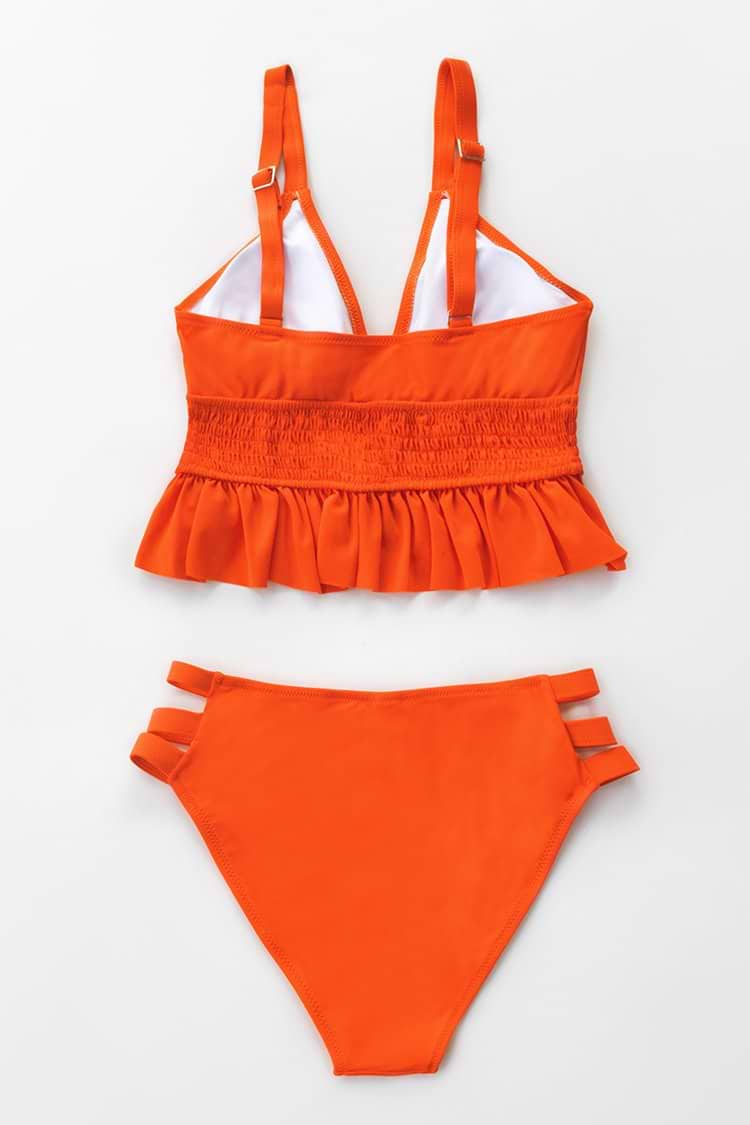 Orange Smocked Ruffle Bikini
