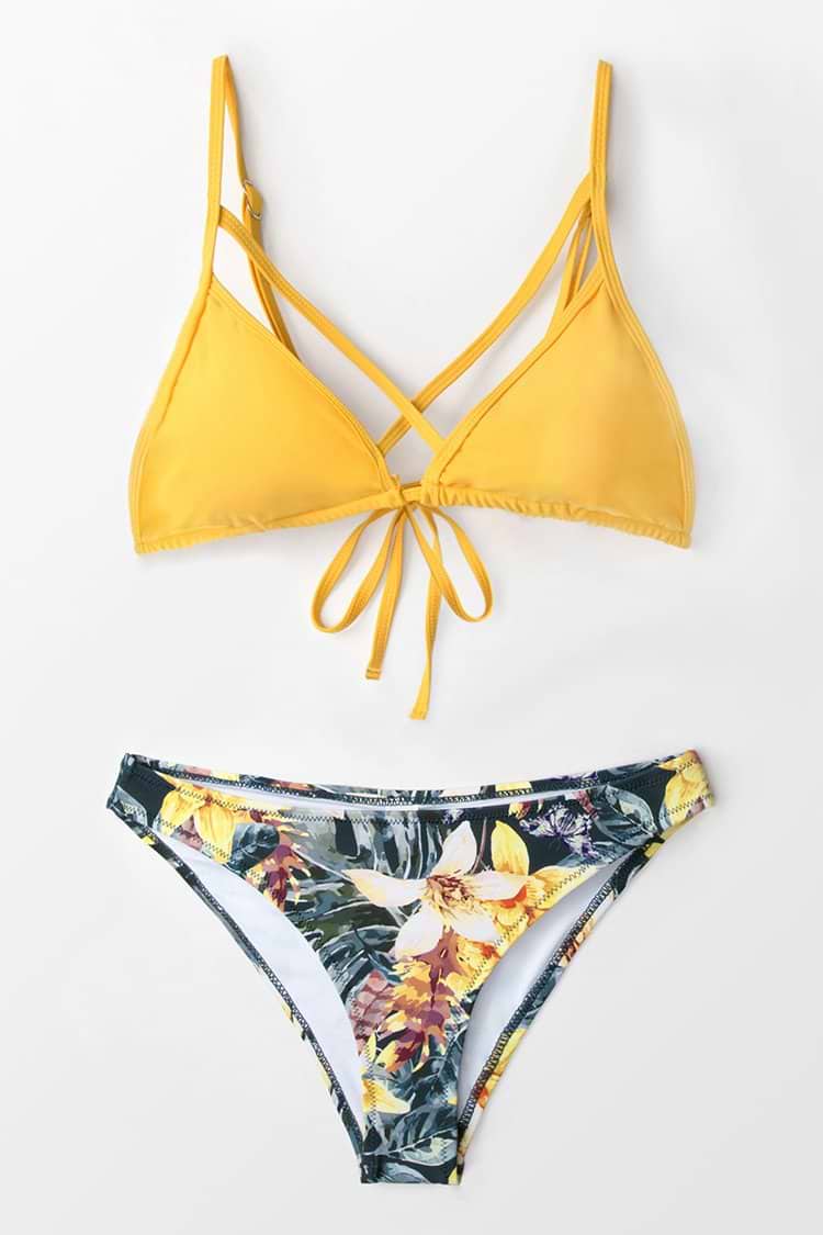 Gelb Blumen Kreuz Bikini