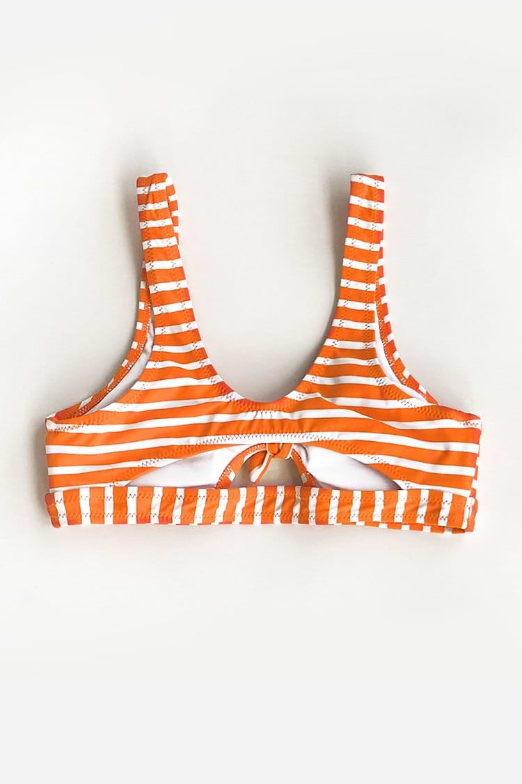 Orange und Weiße Streifen Bikini Oberteil mit Bowknot