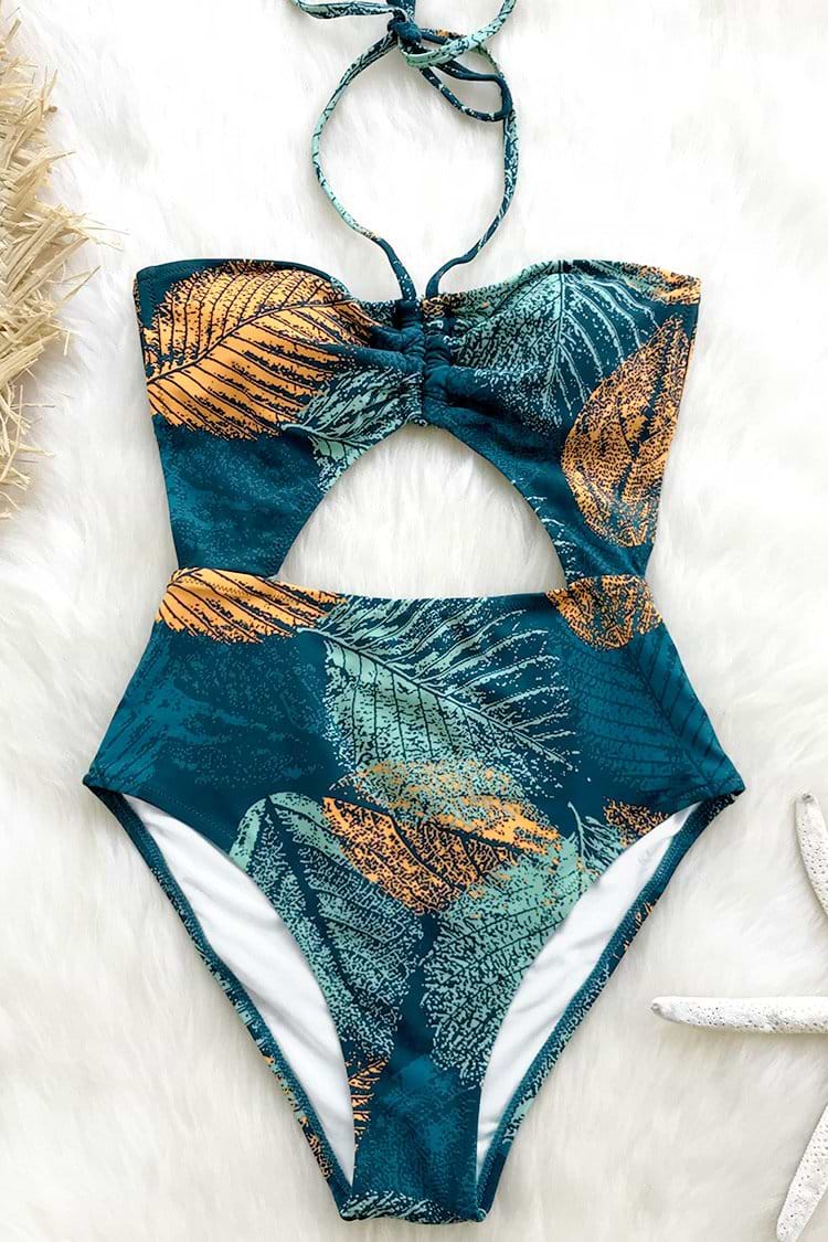 Grün und Golden Blätter Badeanzug
