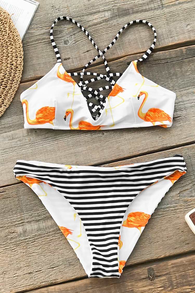 Orange Flamingo Beidseitig Bikini