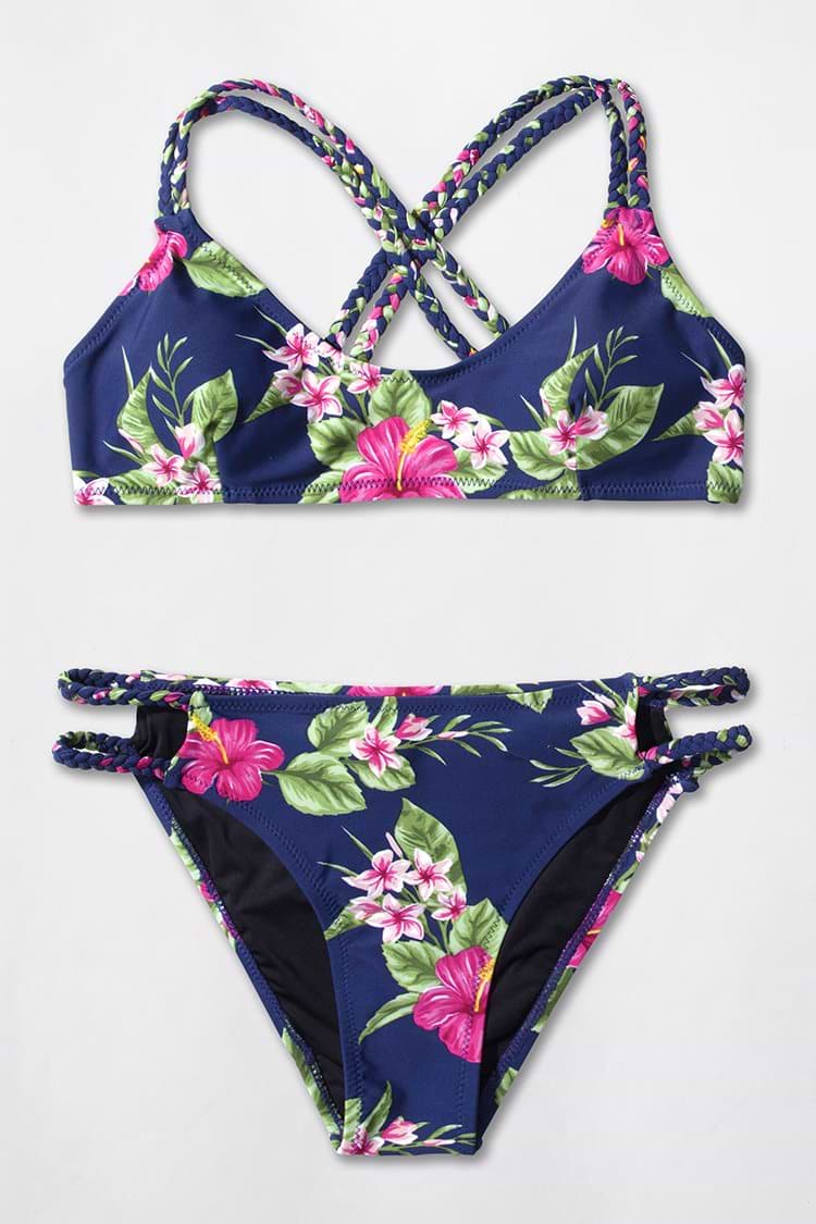Tropischer Hibiskus-geflochtener Bikini
