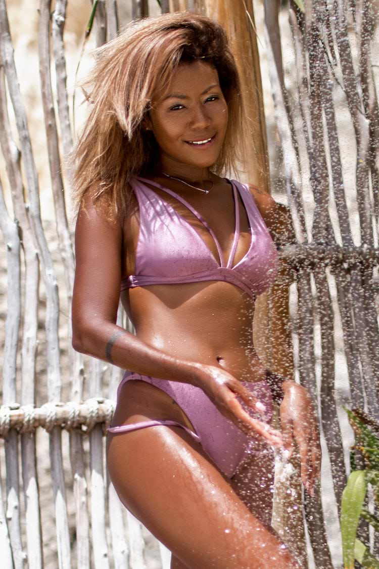 Einfarbiger Riemchen Bikini Set