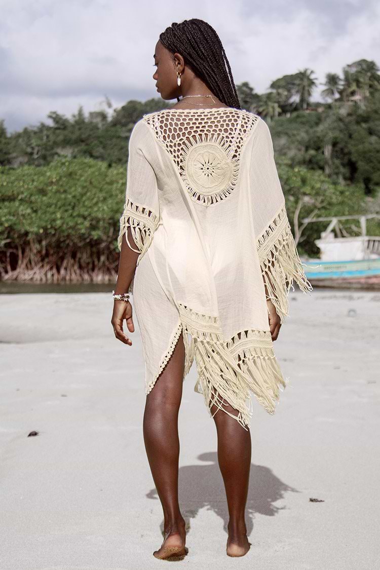 Kimono de crochet con flecos en el dobladillo de Anne