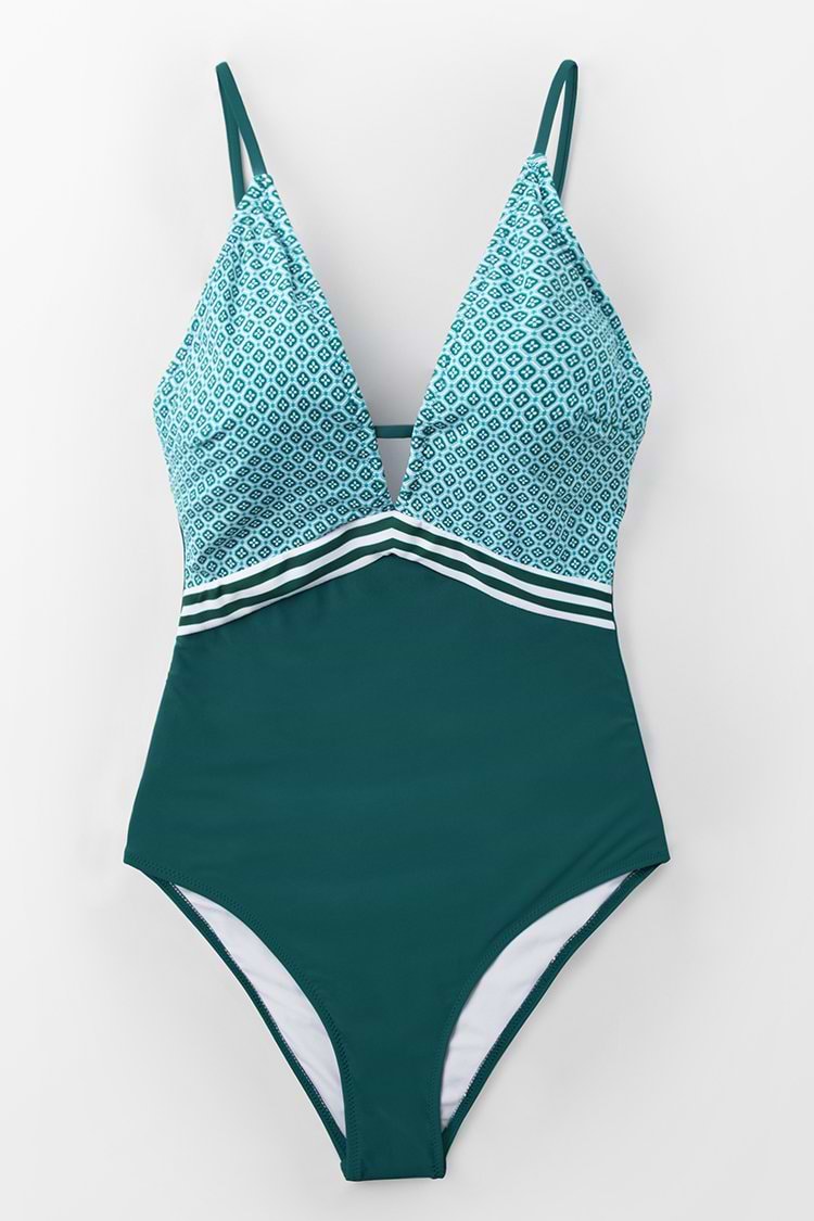 Pfau Grün Tief Ausgeschnitten Badeanzug