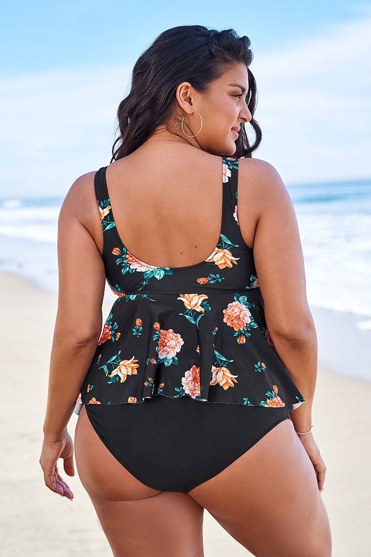 Schwarze Blumen Große Größen Tankini
