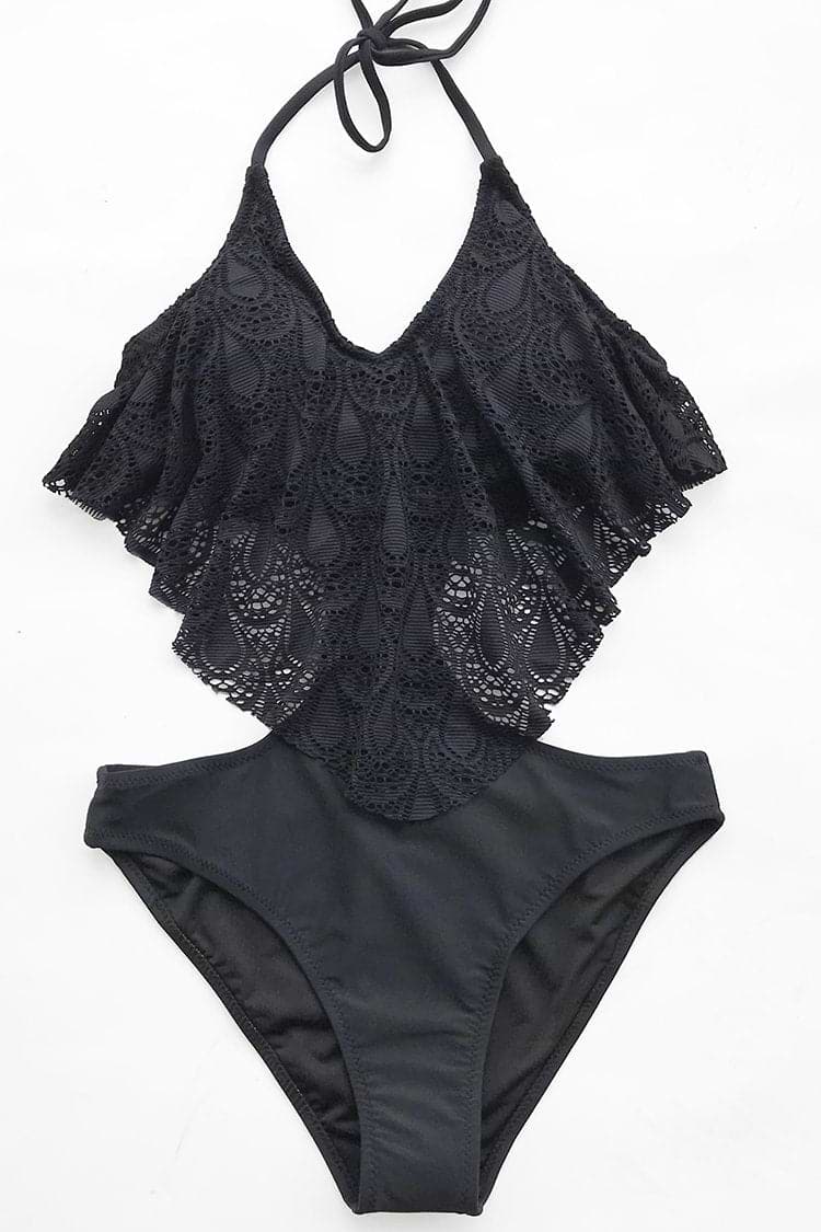 Schwarz Lace Monokini Badeanzug
