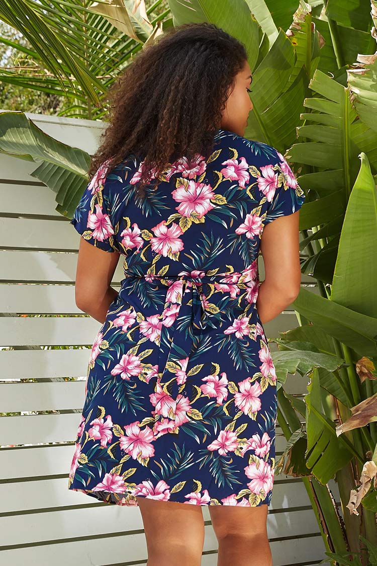 Große Größen Kleid mit V-Ausschnitt und Floralem Muster