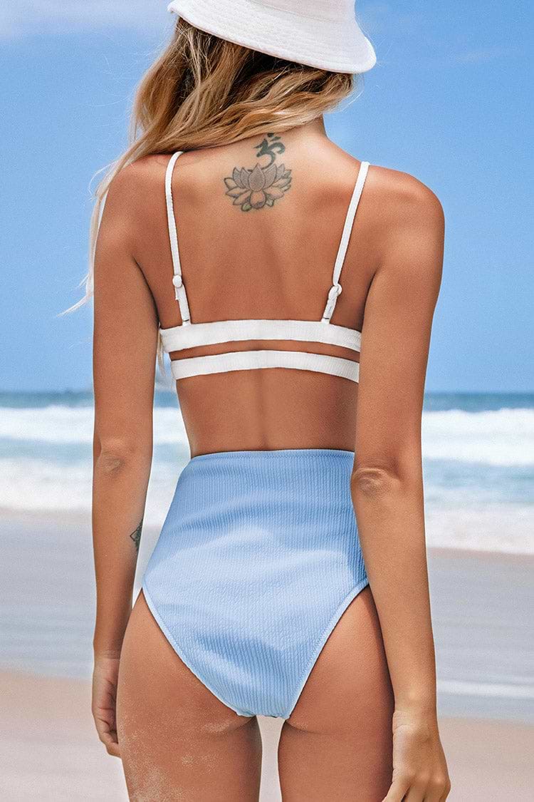 Weißer und blauer High Waisted Bikini