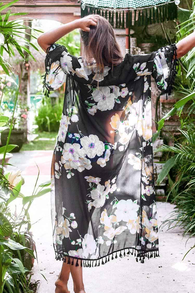 Schwarzer Blüten-Blumen-Cover Up