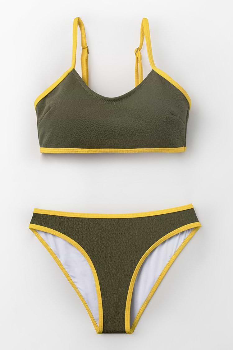 Bikini Bloc Vert Olive Et Jaune