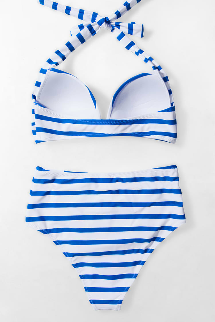 Bikini Rayé Bleu et Blanc Avec Bonnets Moulés