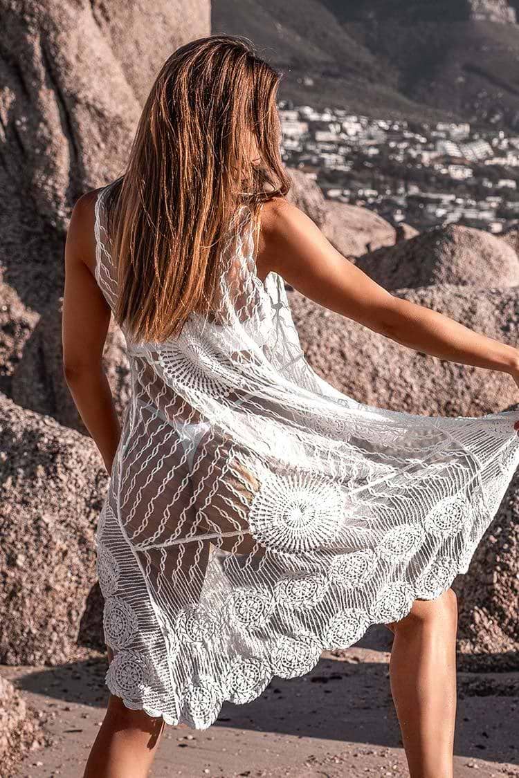 Cover up haut-bas en crochet blanc