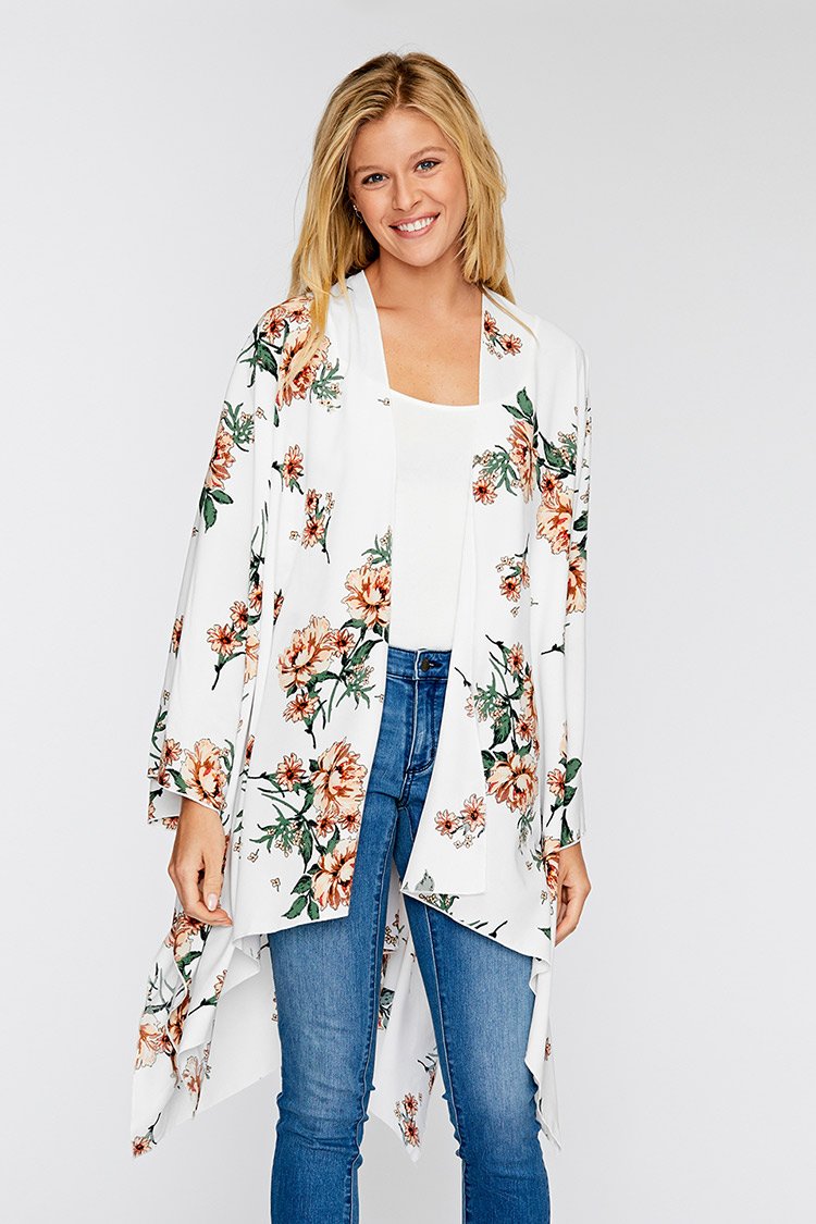 Cover up manches longues à imprimé floral pivoine