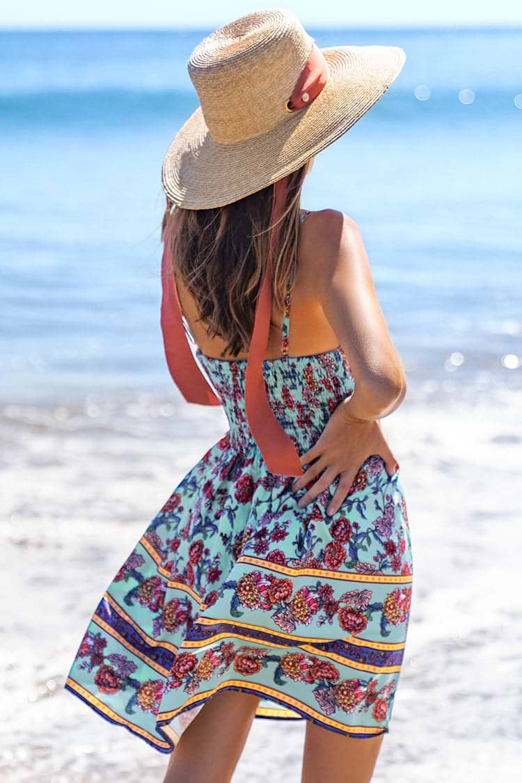 Mini-robe boutonnée à fleurs nacrée