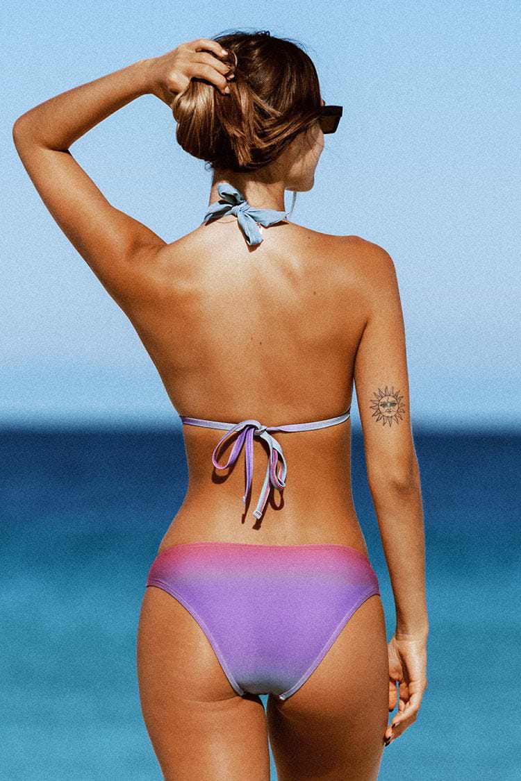 Neckholder-Bikinioberteil mit Ombre-Print und Hipster-Bikini-Set