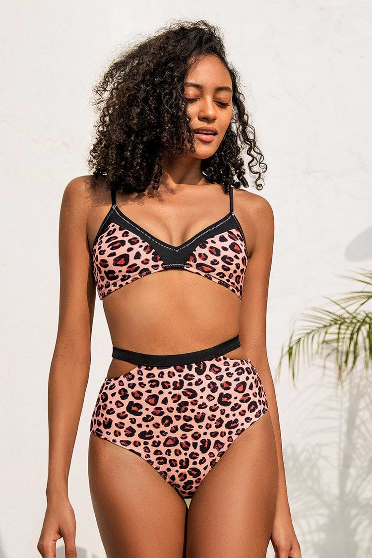 Bikini taille haute imprimé léopard