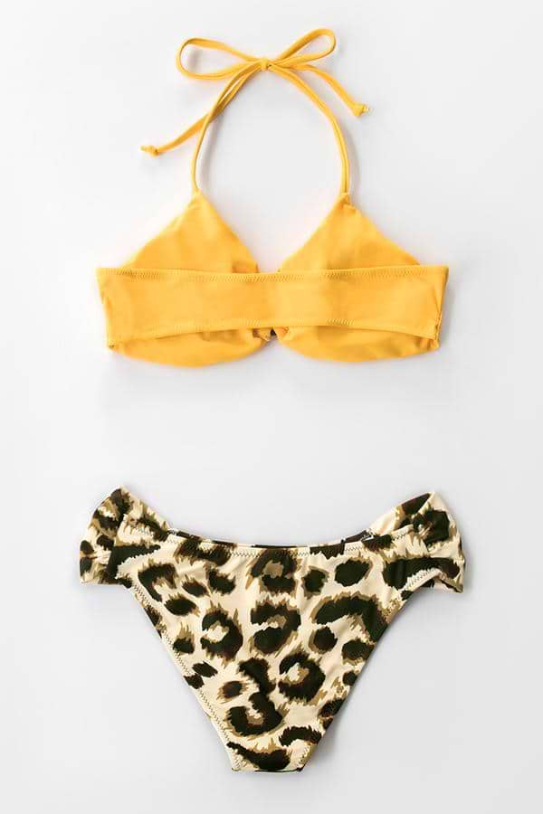 Maillot de bain licou jaune et léopard