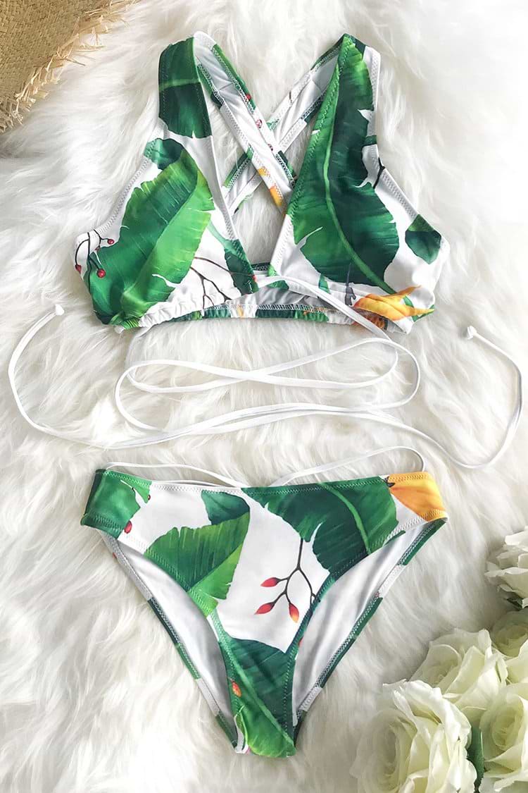Bikini à imprimé feuilles