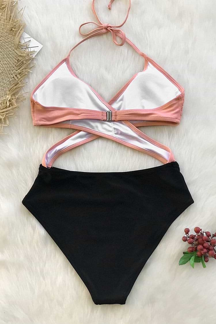 Une-pièce Croisé Rose et Noir