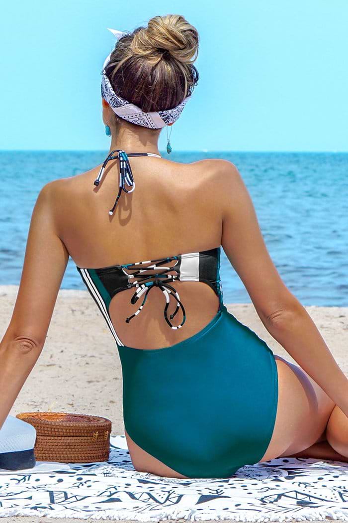 Maillot de bain une pièce à rayures bleues