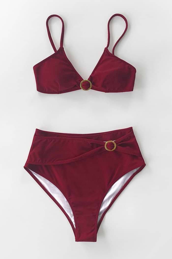 Bikini taille haute rouge foncé