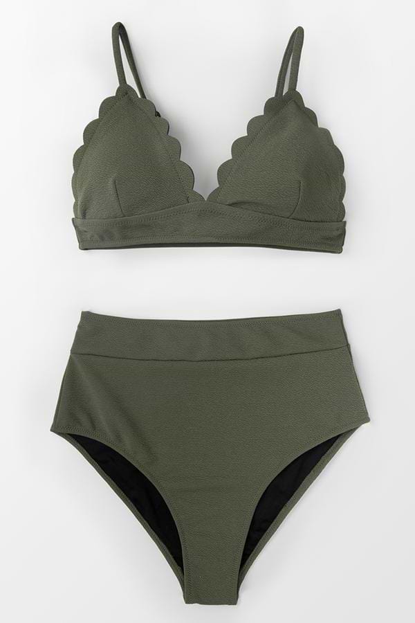 Bikini taille haute à bordure de vague