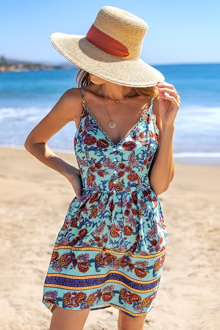 Mini-robe boutonnée à fleurs nacrée