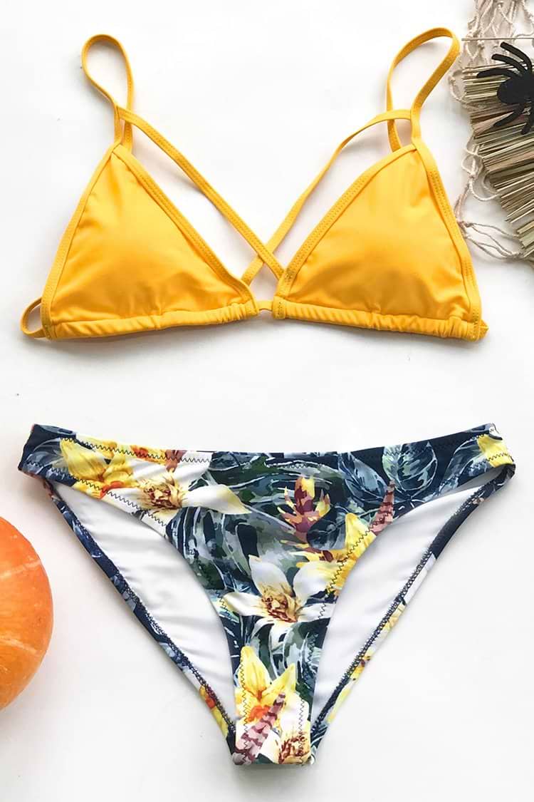 Bikini Croisé Floral Jaune