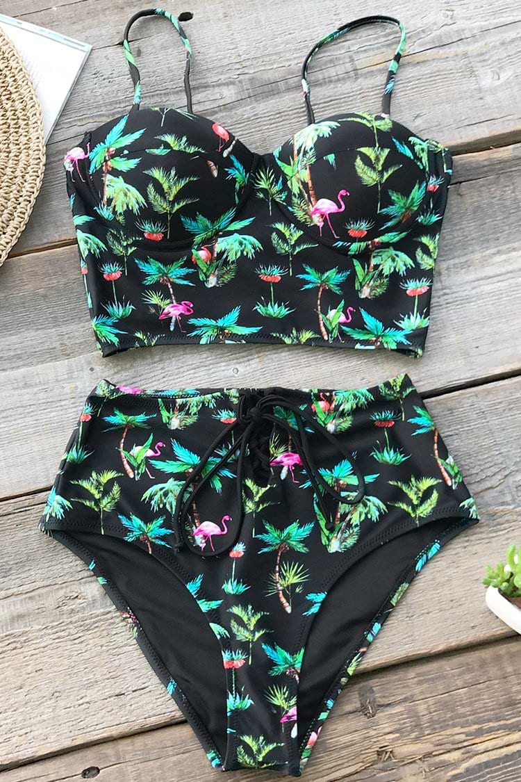 Bikini à Imprimé Cocotier et Flamant