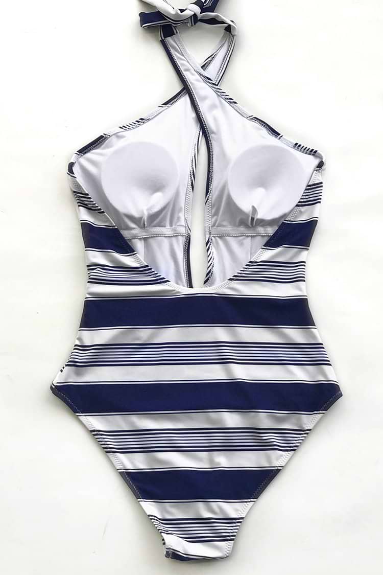 Une-pièce Croisé Bleu Marine et blanc