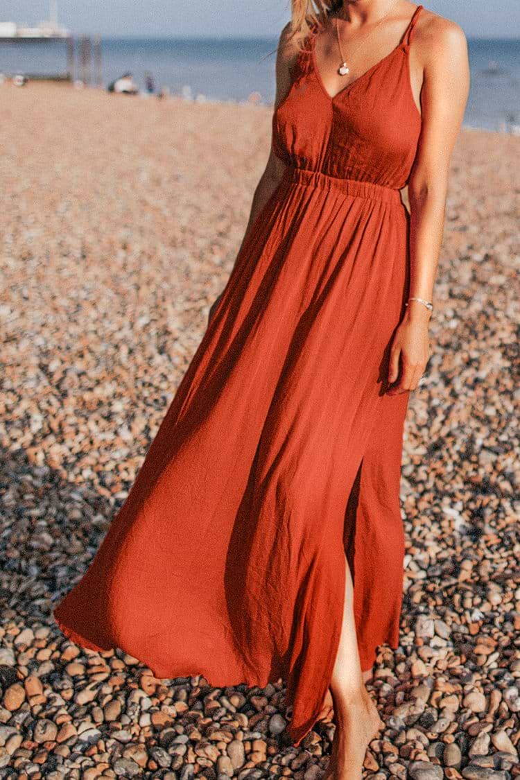 Robe longue à col en v orange