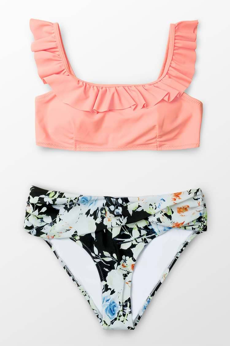 Bikini à Volants Rose et à Floral