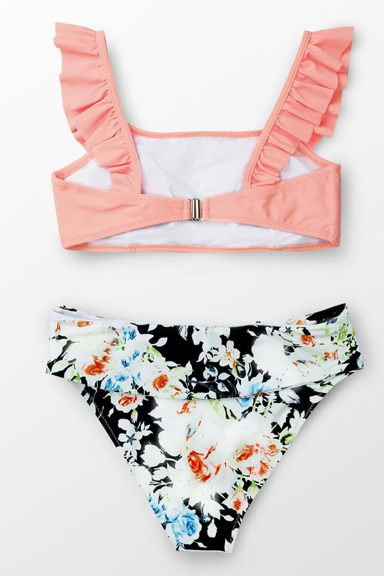 Bikini à Volants Rose et à Floral